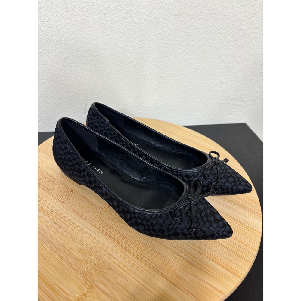 Marc Fisher Black Woven Pointed-Toe Flats with Bow